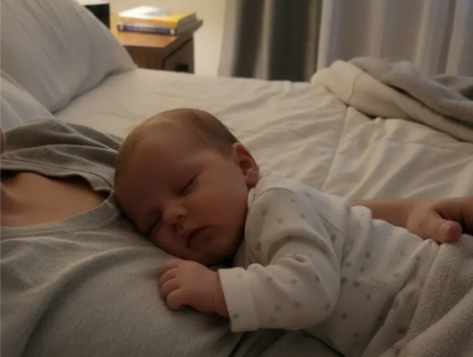 Baby lying on Mom's chest